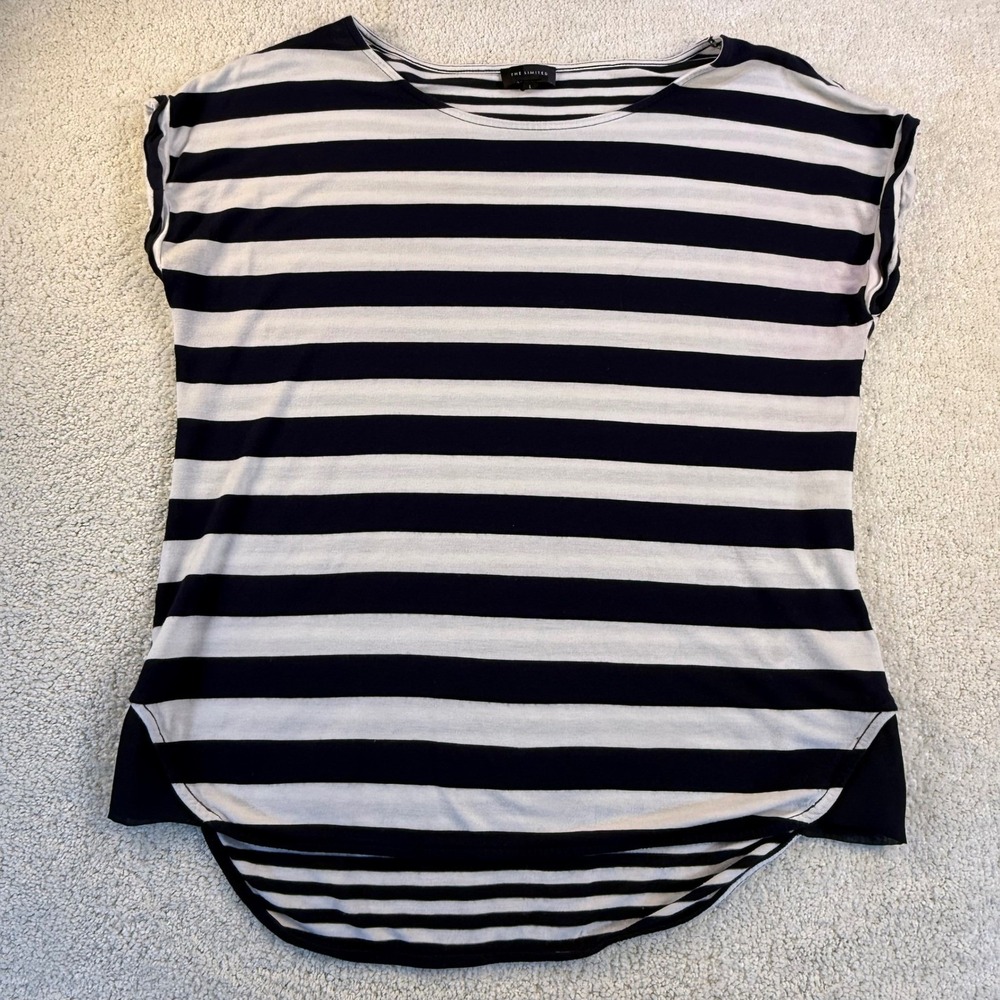 The Limited Women's Striped Top Size L Navy Blue White Rayon‎ Blend